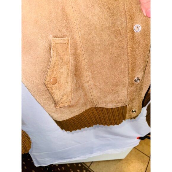 Vintage Altman Of Dallas Suede Knit Jacket 46 (XL) Beige Wool Blend Chore Coat - Picture 6 of 12